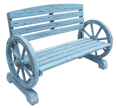 Blue Wash Wagon Wheel Bench - Bench