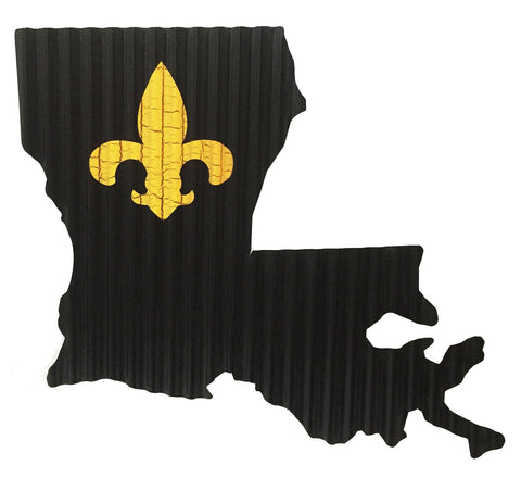 Louisiana Black and Gold Fleur-de-lis Corrugated Metal Art - Decor