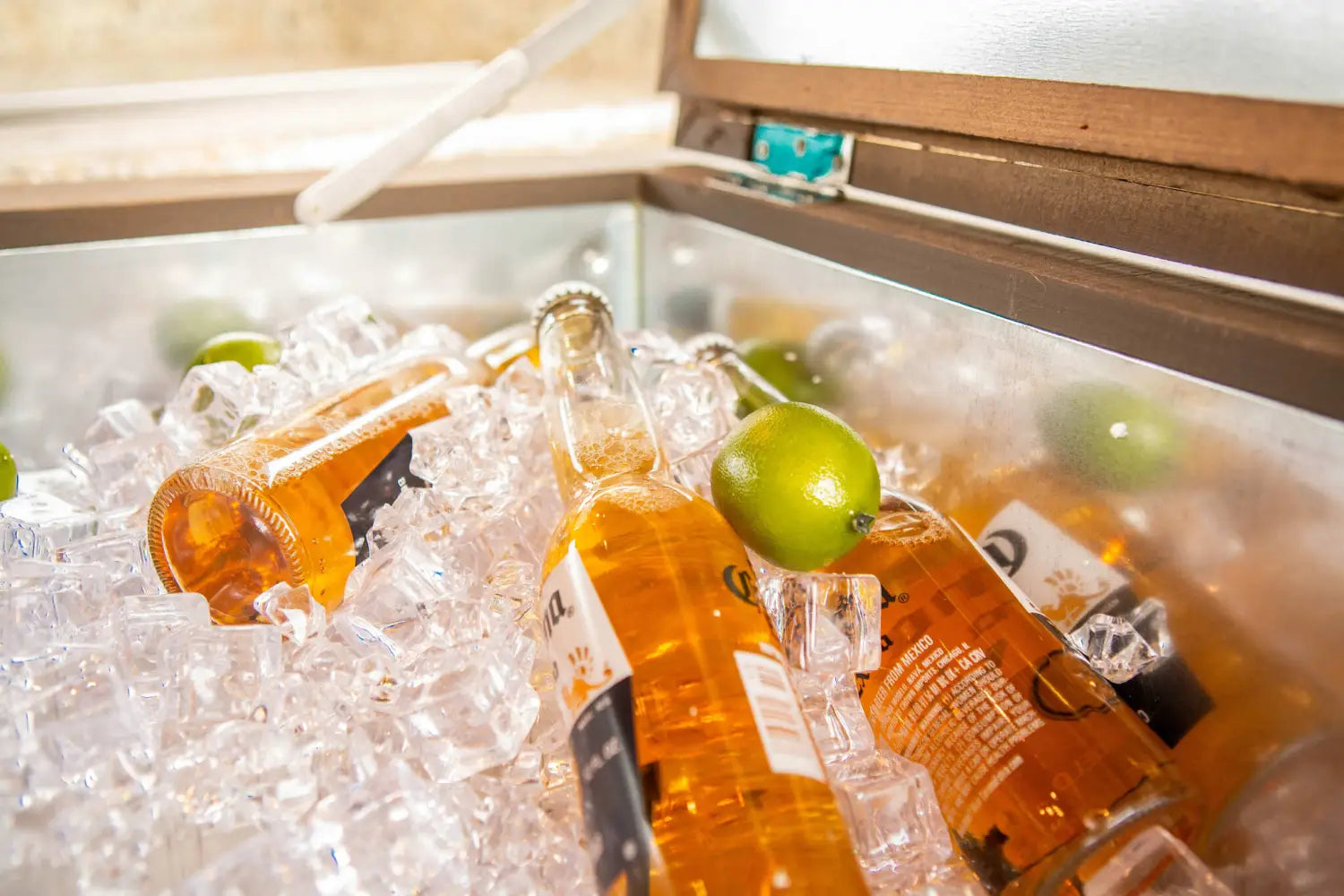 Cooler full of ice and beer