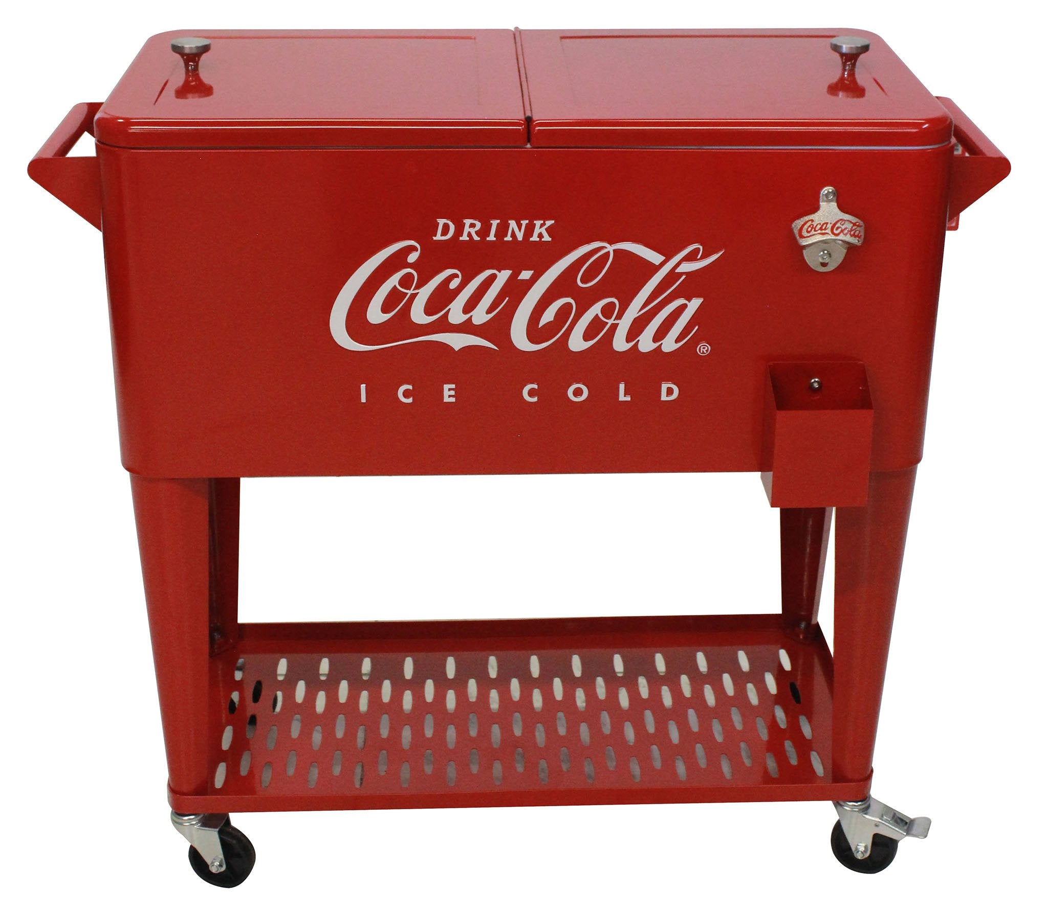 Leigh Country CP 98131 80 QT Cream And Red Coca-Cola Rolling Cooler
