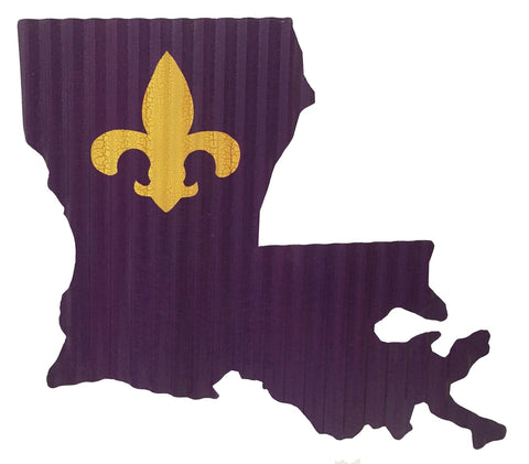 Louisiana Purple and Gold Fleur-de-lis Corrugated Metal Art - Decor
