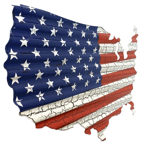 USA Flag Map Corrugated Metal Art - Large - Decor